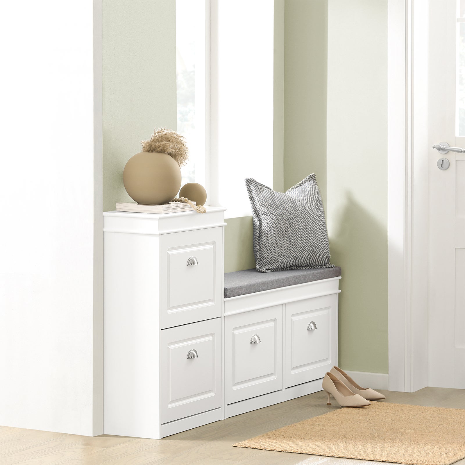 SoBuy Meuble de Rangement à Chaussures Armoire à Chaussures 2 abattants Meuble d'entrée Coffre Rangement Blanc, FSR78-W - 8
