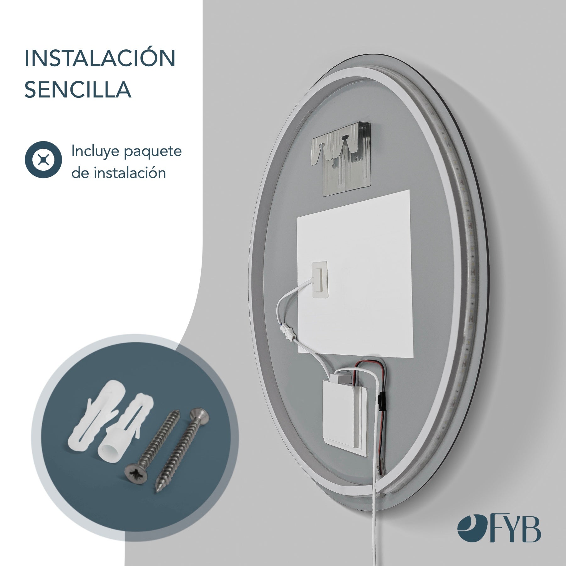 Feel Your Bath, Espejo de Baño Redondo con Luz LED Regulable 100cm, con Interruptor Táctil, Antivaho y Apagado Automático - Fácil de Instalar - 5