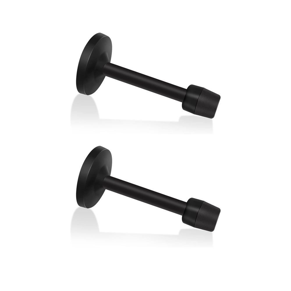 Ogranicznik drzwi, czarny ogranicznik drzwi montowany na ścianie, ogranicznik drzwi z gumowymi tłumikami dźwięku i sztywnymi końcówkami