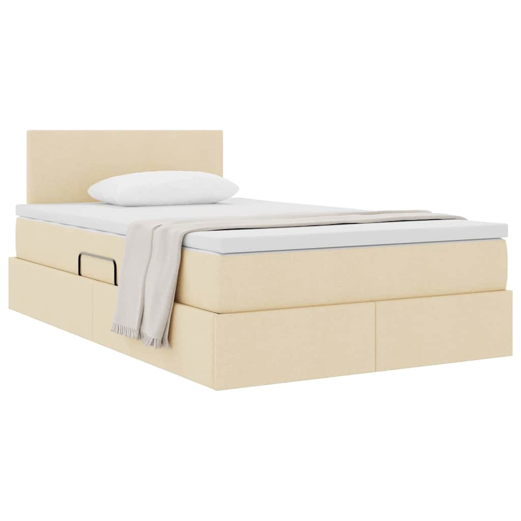 Lit avec rangement et matelas, velours, crème, pour la chambre, 120 × 200 cm - 3