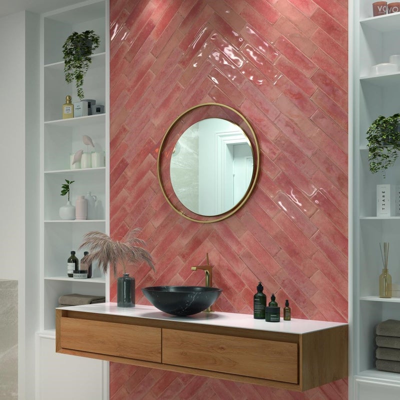 Płytka porcelanowa premium na ścianę z efektem Zellige ULTRAGLOSS Agadir Amaranto 7x28