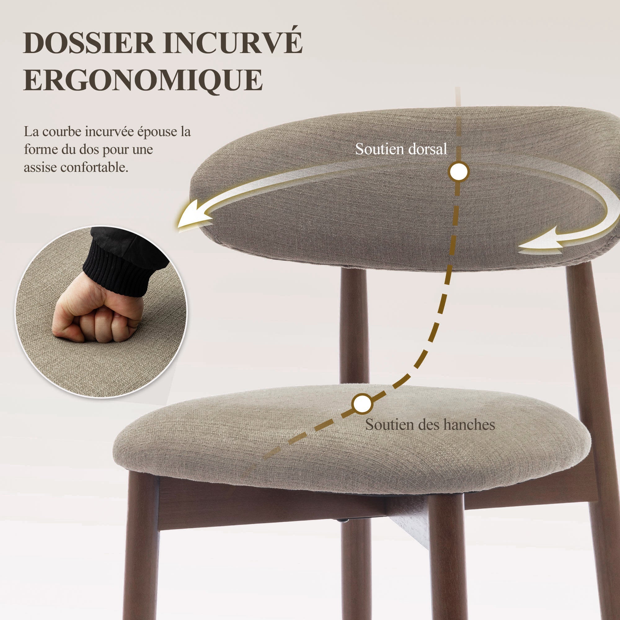 Lot de 2 Chaises de Salle à Manger, Assise en Mousse Haute Densité, Dossier Ergonomique, Marron - 5