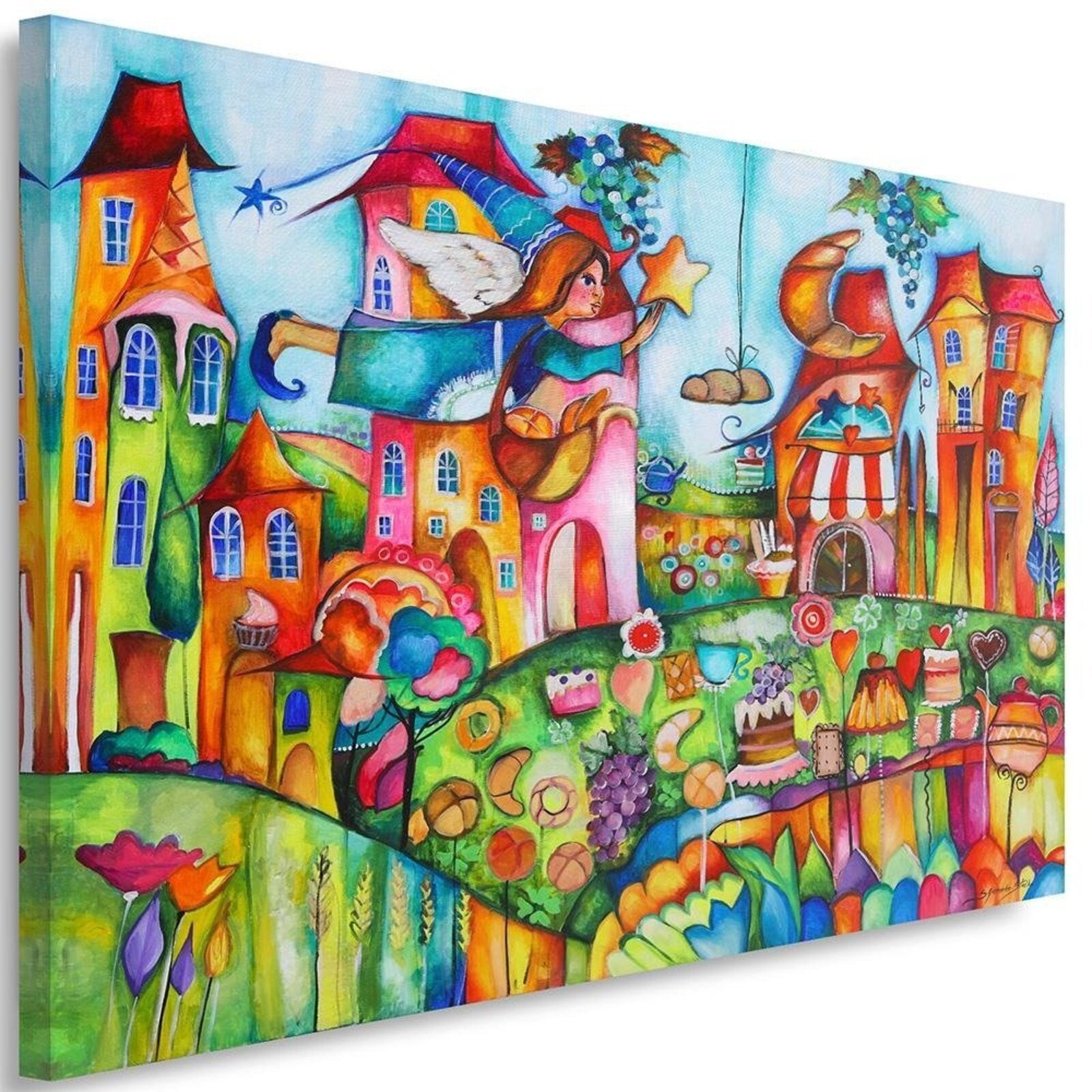 Obraz, Wróżka w kolorowym miasteczku 120x80