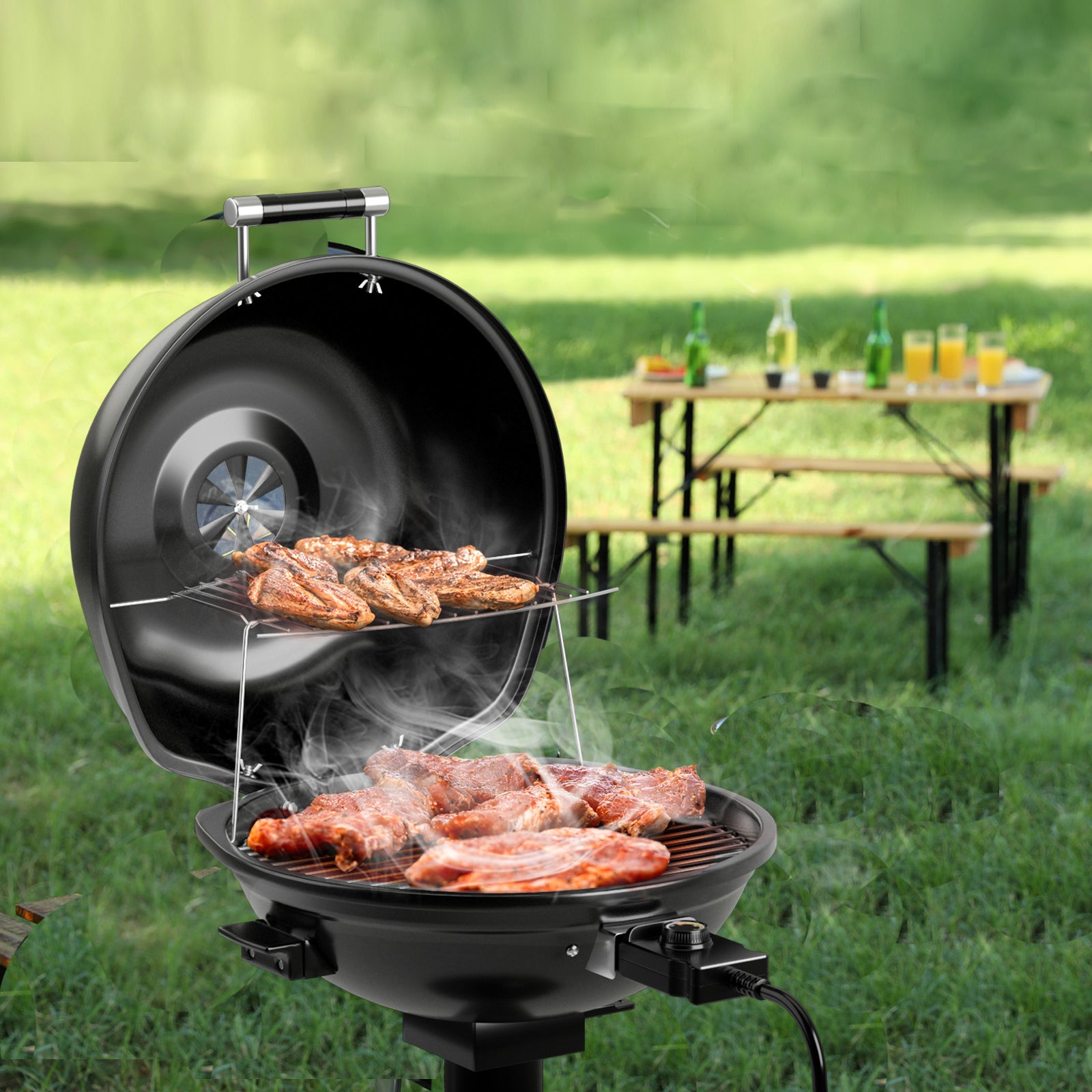 Grill Elettrico per BBQ, Grill Portatile Verticale con Griglia Scaldavivande Rimovibile Antiaderente, Temperatura Regolabile, 1600 Watt Grill - 8