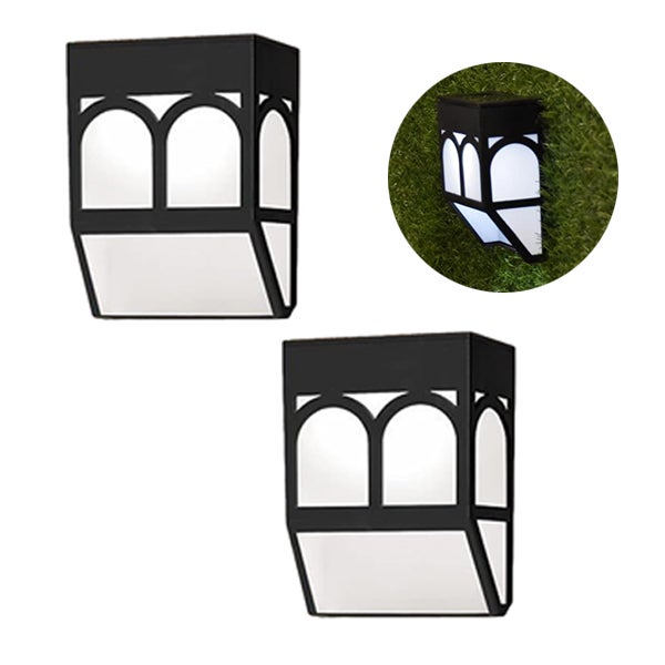 Zewnętrzna lampa solarna, 2 sztuki, solarna lampa do ogrodzenia LED, solarna lampa ścienna - białe światło