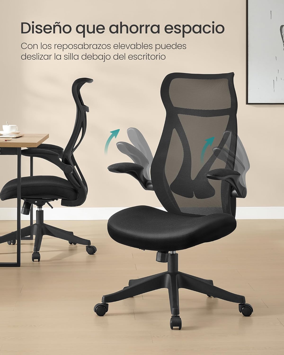 Silla Ergonómico de Oficina, Altura Ajustable, Reposabrazos Plegables, Silla Giratoria con Reposacabezas, Carga de 150 kg, Negro Tinta - 4