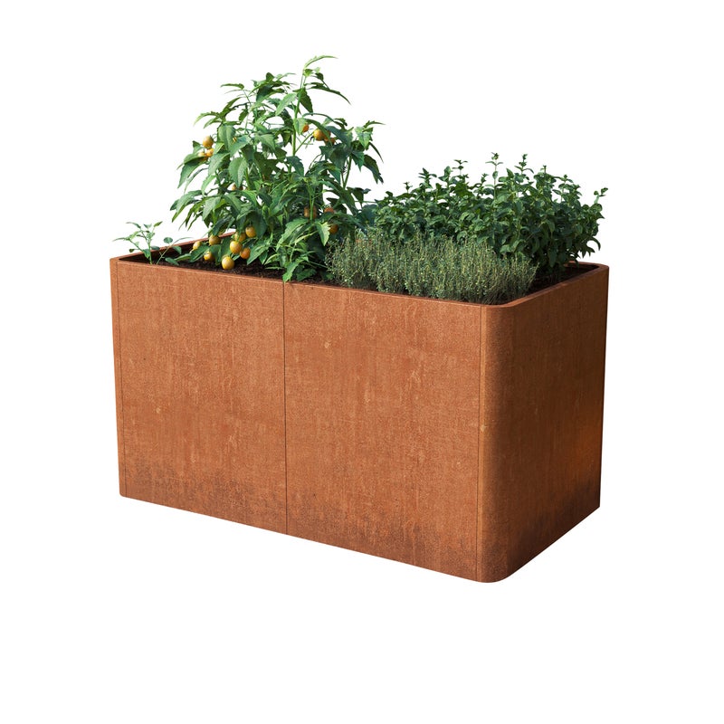 146 x 80 x 60 cm Grządka podwyższona, stal corten, optyka rdzy, z perforowaną podłogą