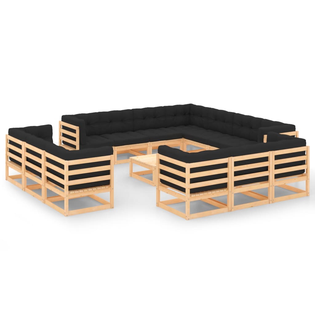 Salon De Jardin 4 Places En Pin Massif – Canapé, Table Et Coussins – Marron, Blanc, Gris Ou Noir