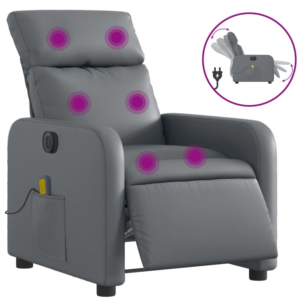 Sillón de salón | silla | sillón de masaje reclinable eléctrico cuero sintético gris cfw386953