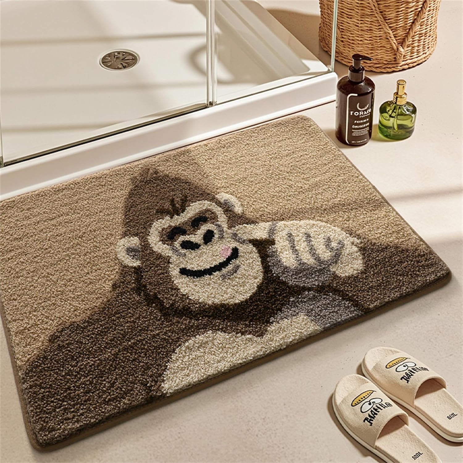 Mata łazienkowa antypoślizgowa, słodka mata łazienkowa z motywem zwierzątek, chłonna, miękka mata łazienkowa z mikrofibry (Orangutan 50x80 cm)