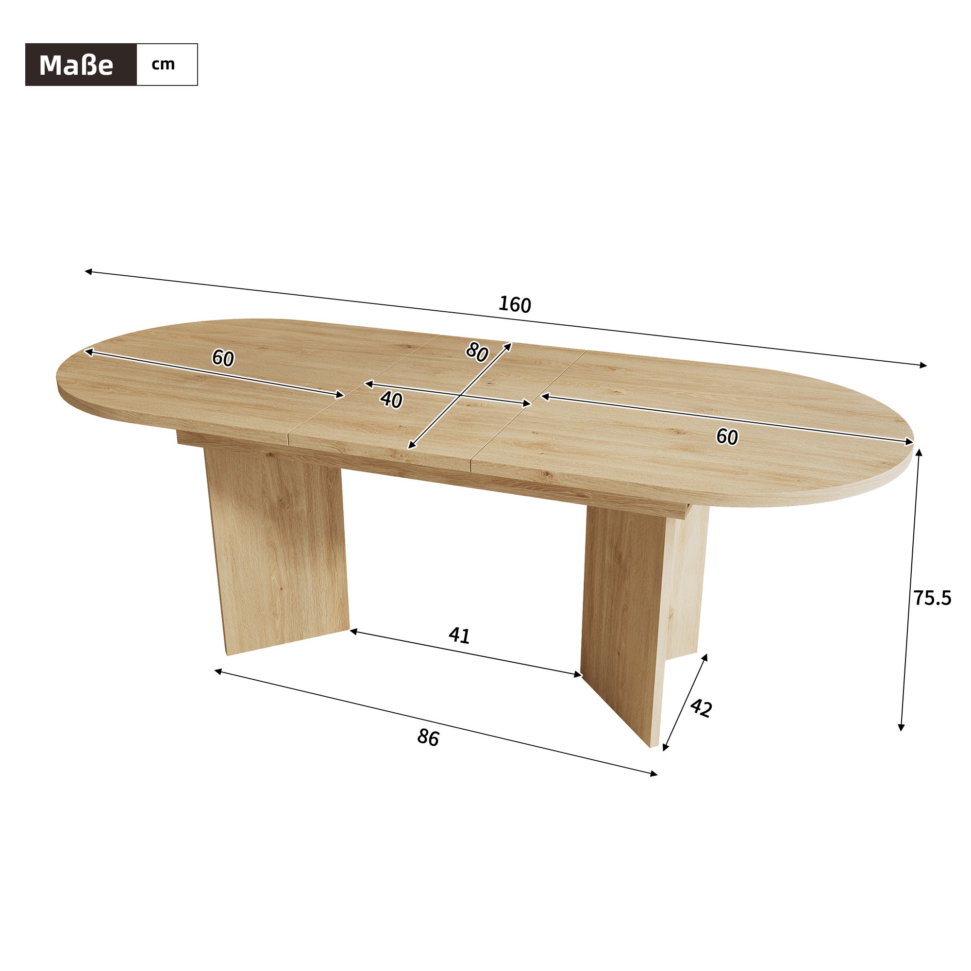 Table à manger extensible pour 4 à 6 couverts - 120/160 x 80 x 75 cm - Coins arrondis et plateau épais - MDF - Chêne - 5