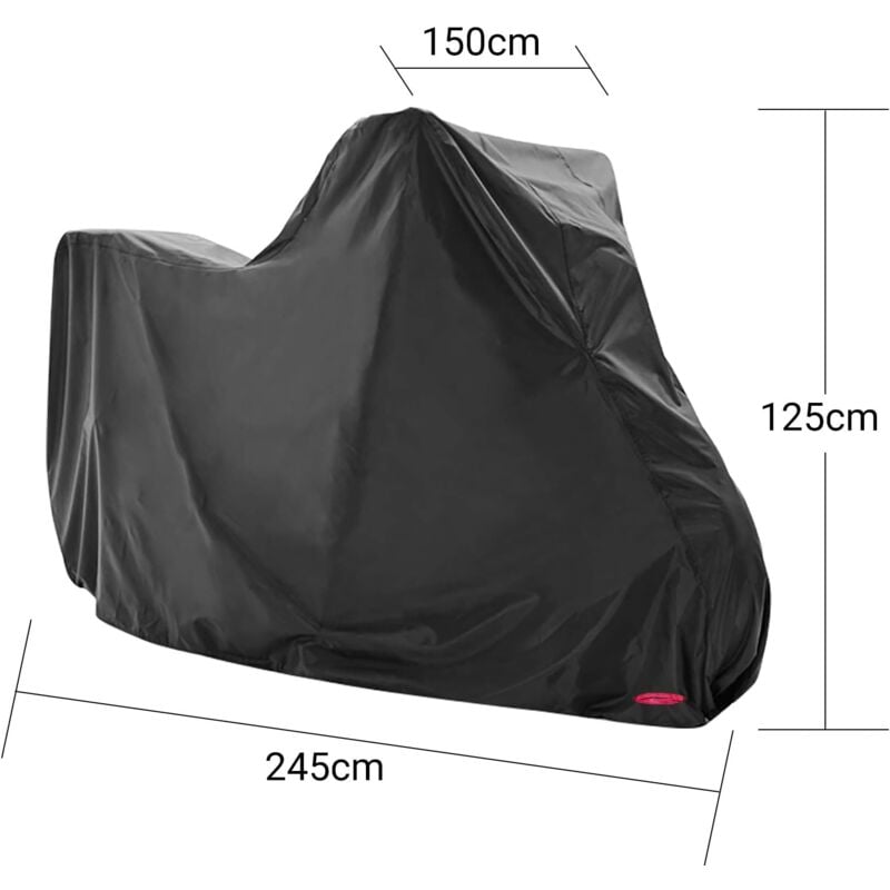 Housse de moto Protection UV Imperméable Coupe-vent Pluie Neige Anti-poussière Extérieur XXL 245x105x125cm Noir - RWAuto et moto / Housses de mot - 2