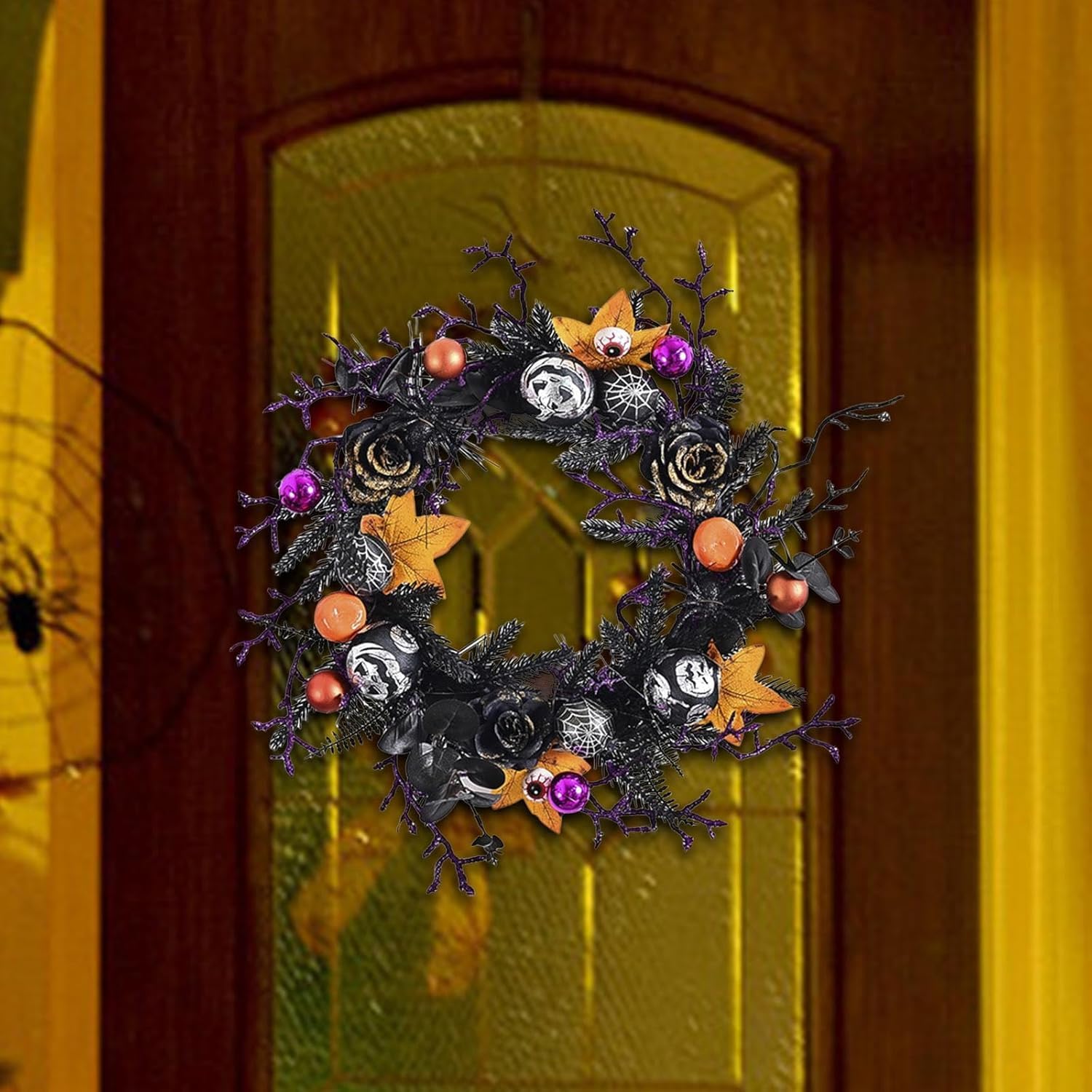 Ghirlanda gotica di Halloween: rose nere, teschio, decorazione per porta d'ingresso - Italia