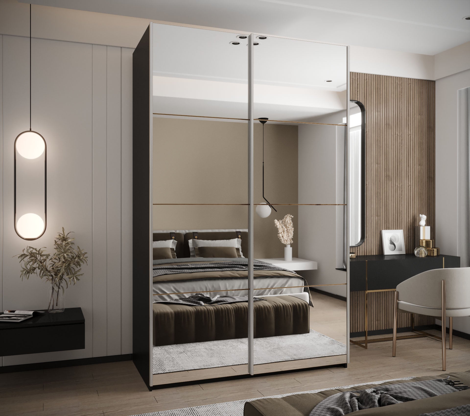 Szafa przesuwna wysoka Lux 2 160 x 64 x 245,5 cm czarny + artisan + u. srebrny - Abiks Meble - 2