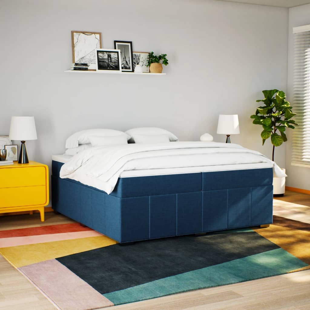 Maison Exclusive - Sommier à lattes de lit avec matelas Bleu 200x200 cm Tissu - 3