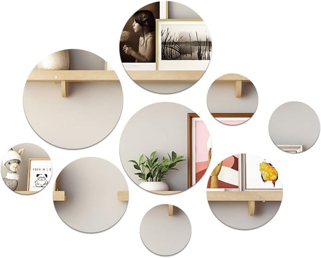 Juego de 9 espejos acrílicos adhesivos redondos (10/14,8/18/19,5 cm) - Espejo de pared decorativo para salón, comedor, dormitorio, pasillo