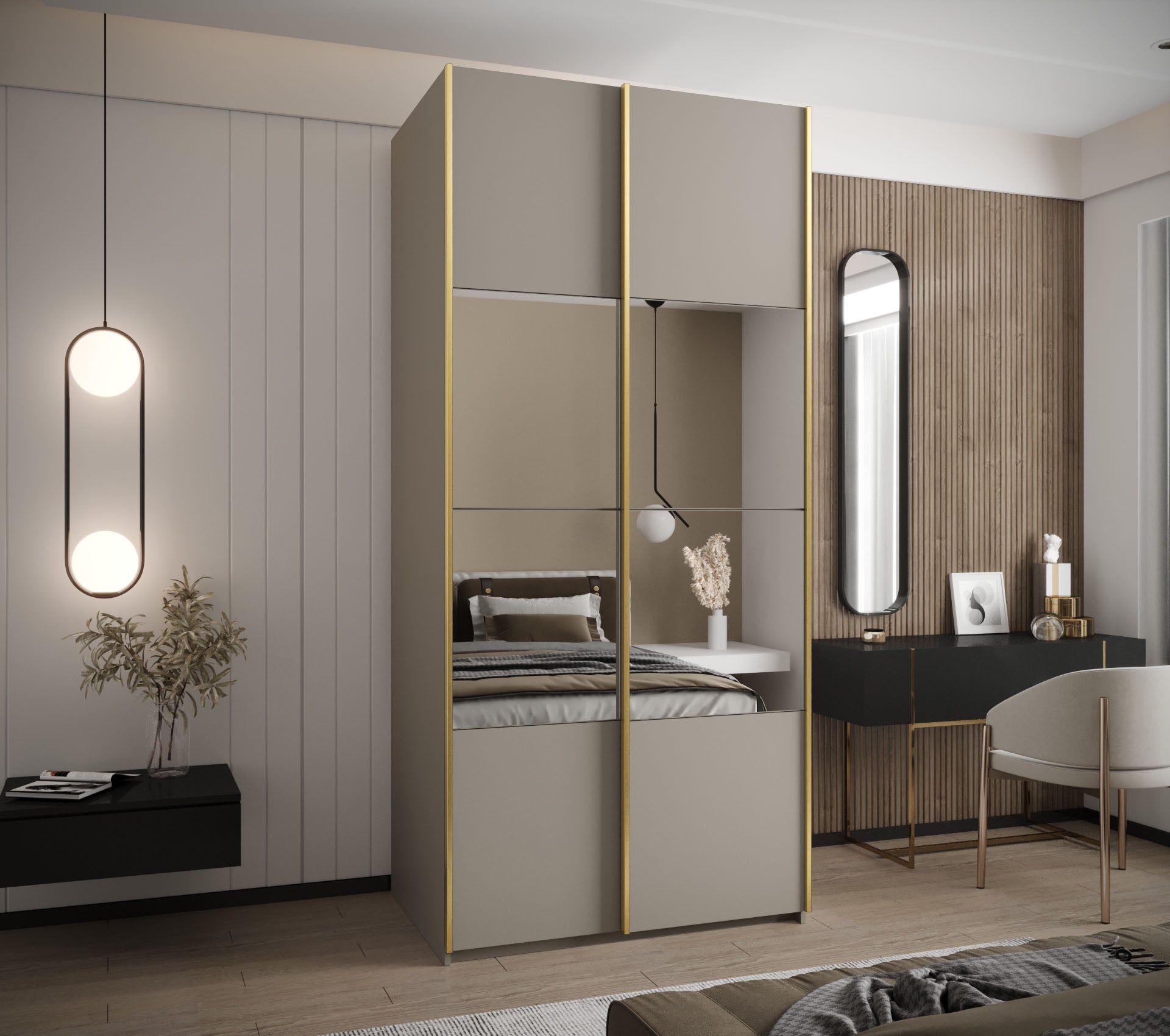 Szafa przesuwna wysoka Lux 4 120 x 64 x 245,5 cm kaszmir + kaszmir + u. złoty - Abiks Meble - 2