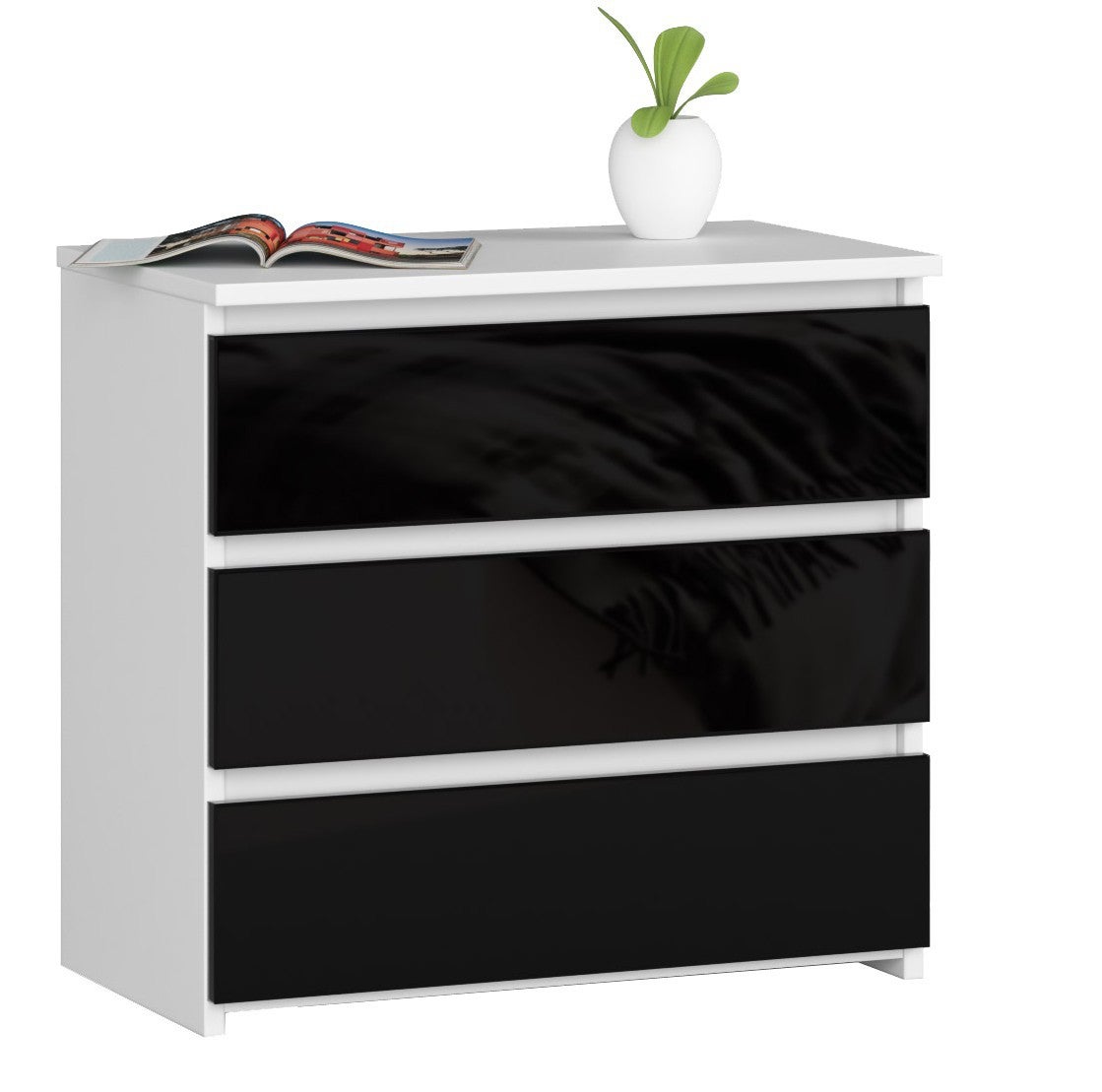 Comodino con Cassetti 40x40x48 cm in Legno Bianco Lucido