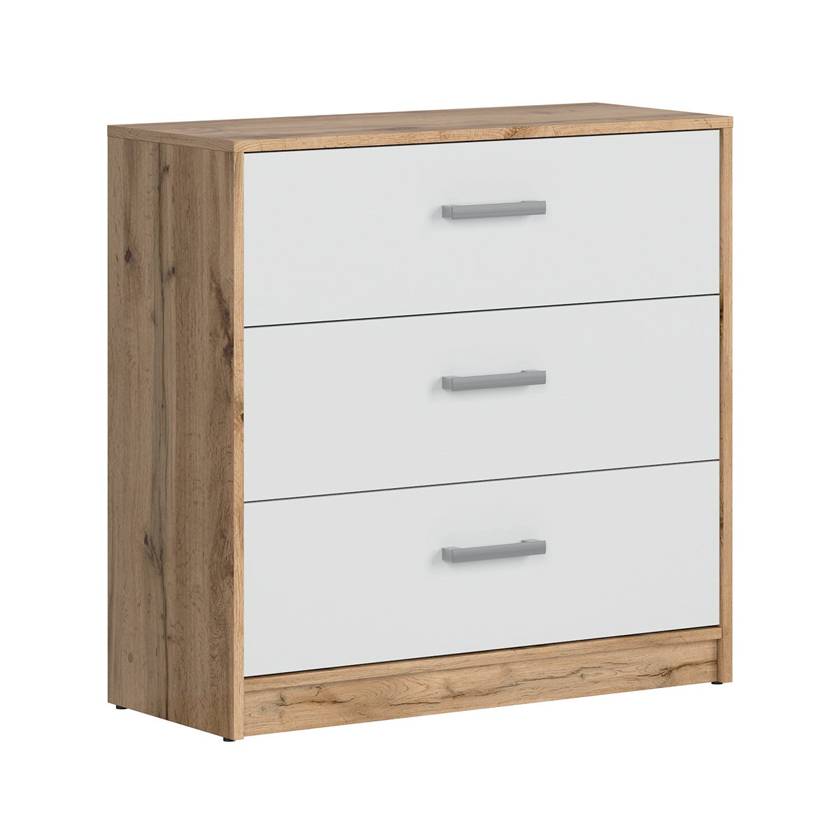 Cassettiera PHOENIX 3 Cassetti Design Legno E Nero, 84x40x72,5 Cm, In Truciolato Melaminico, Gambe Sottili, Stile Moderno