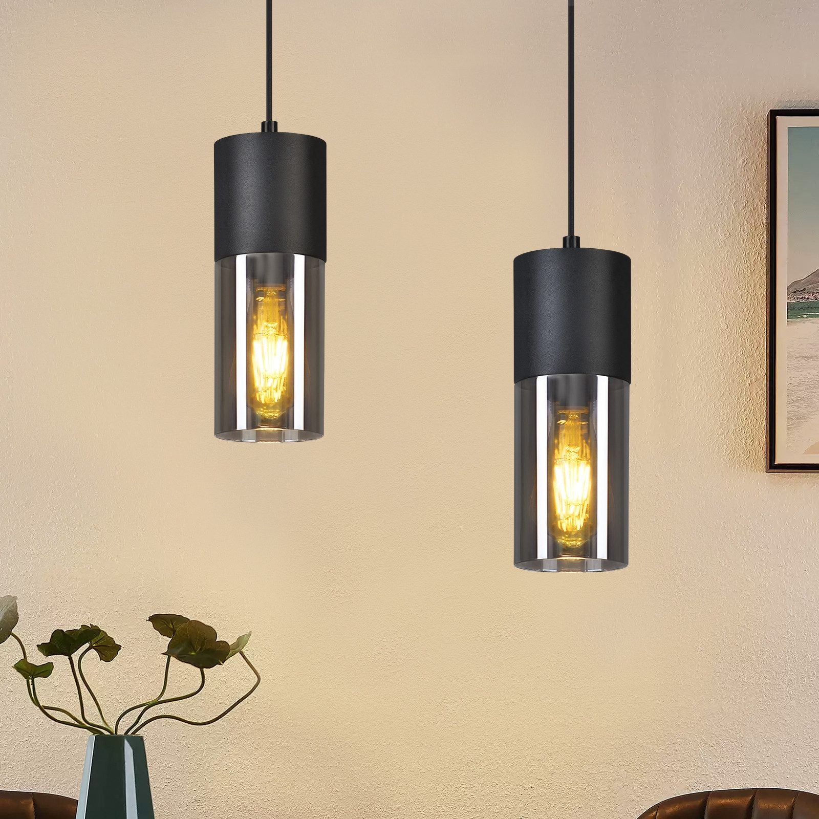 NETTLIFE Lampa wisząca czarna lampa wisząca E27 kuchnia czarne szkło metal 1 żarówka industrialna nowoczesna - 9