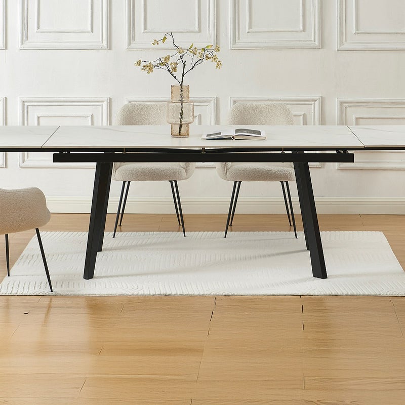 Stół do jadalni rozkładany dla 6 do 10 osób z ceramiki i metalu - Efekt białego marmuru i czarny - MARVENA