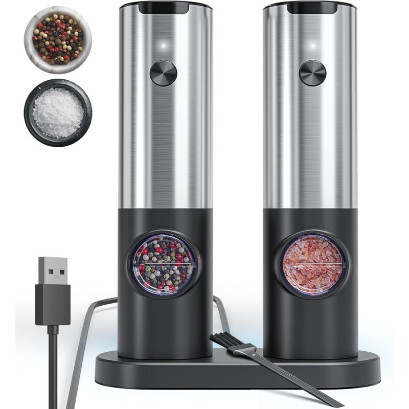 Zestaw elektrycznego młynka do soli i pieprzu z akumulatorową podstawą – młynek do soli ze stali nierdzewnej o regulowanej grubości mielenia