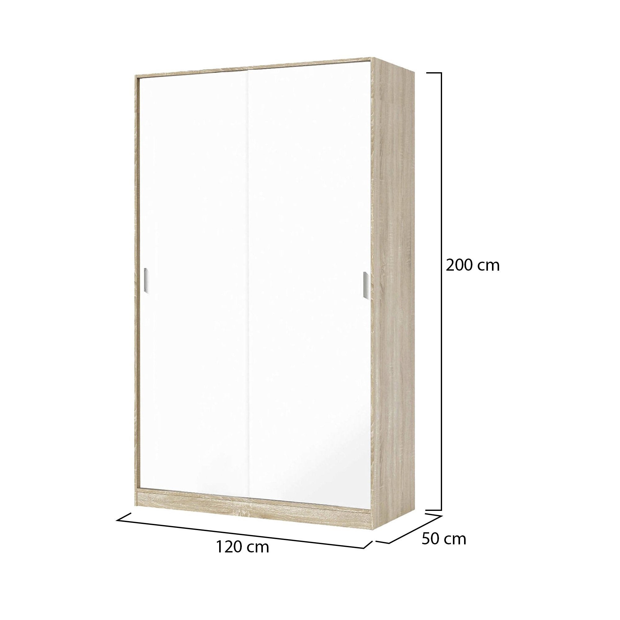 Guardaroba 2 ante Waterbury, Armadio per camera da letto, Mobile con 4 ripiani e barra appendiabiti, 120x50h200 cm, Rovere e Bianco - 8
