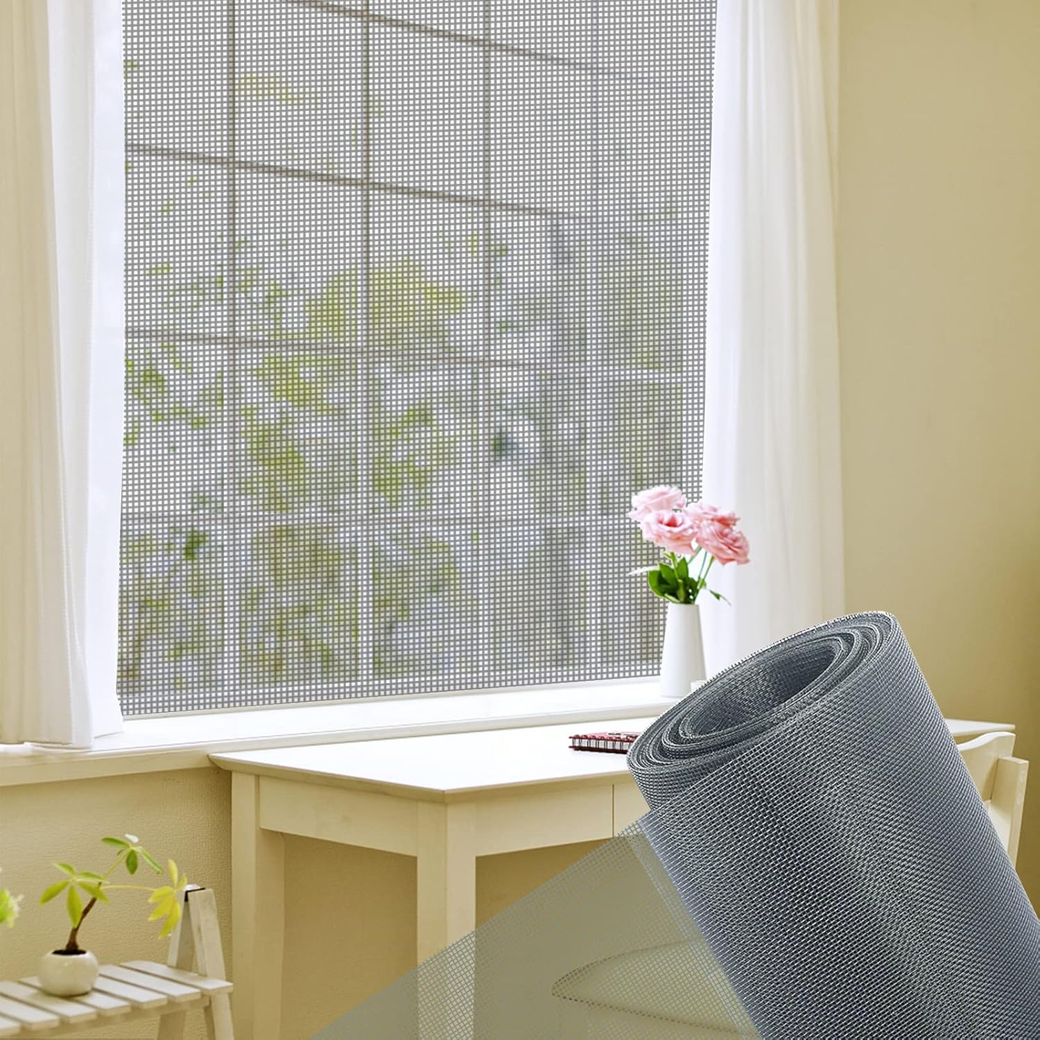 Moskitiera z włókna szklanego do drzwi i okien 150 x 180 cm, do przycięcia na wymiar. Moskitiera zamienna do okna dla kota - Szara