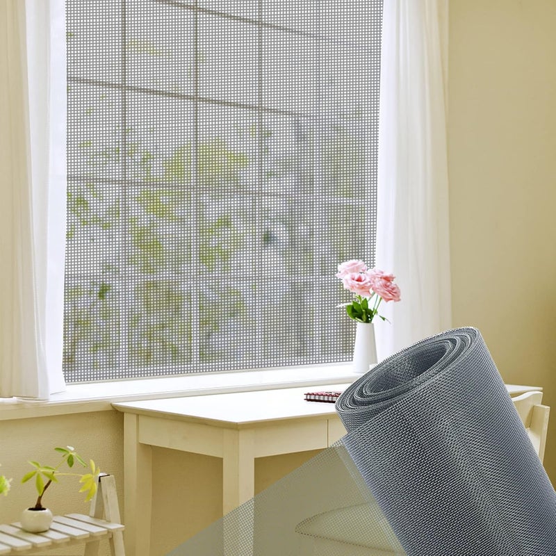 Moskitiera z włókna szklanego do drzwi i okien 150 x 180 cm, do przycięcia na wymiar. Moskitiera zamienna do okna dla kota - Szara