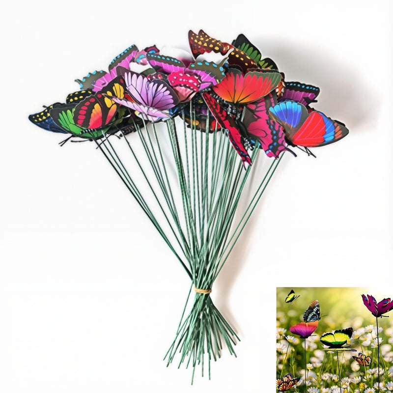 50 dekoracyjnych motyli, różne kolory, PVC, efekt 3D, do ogrodu i na zewnątrz