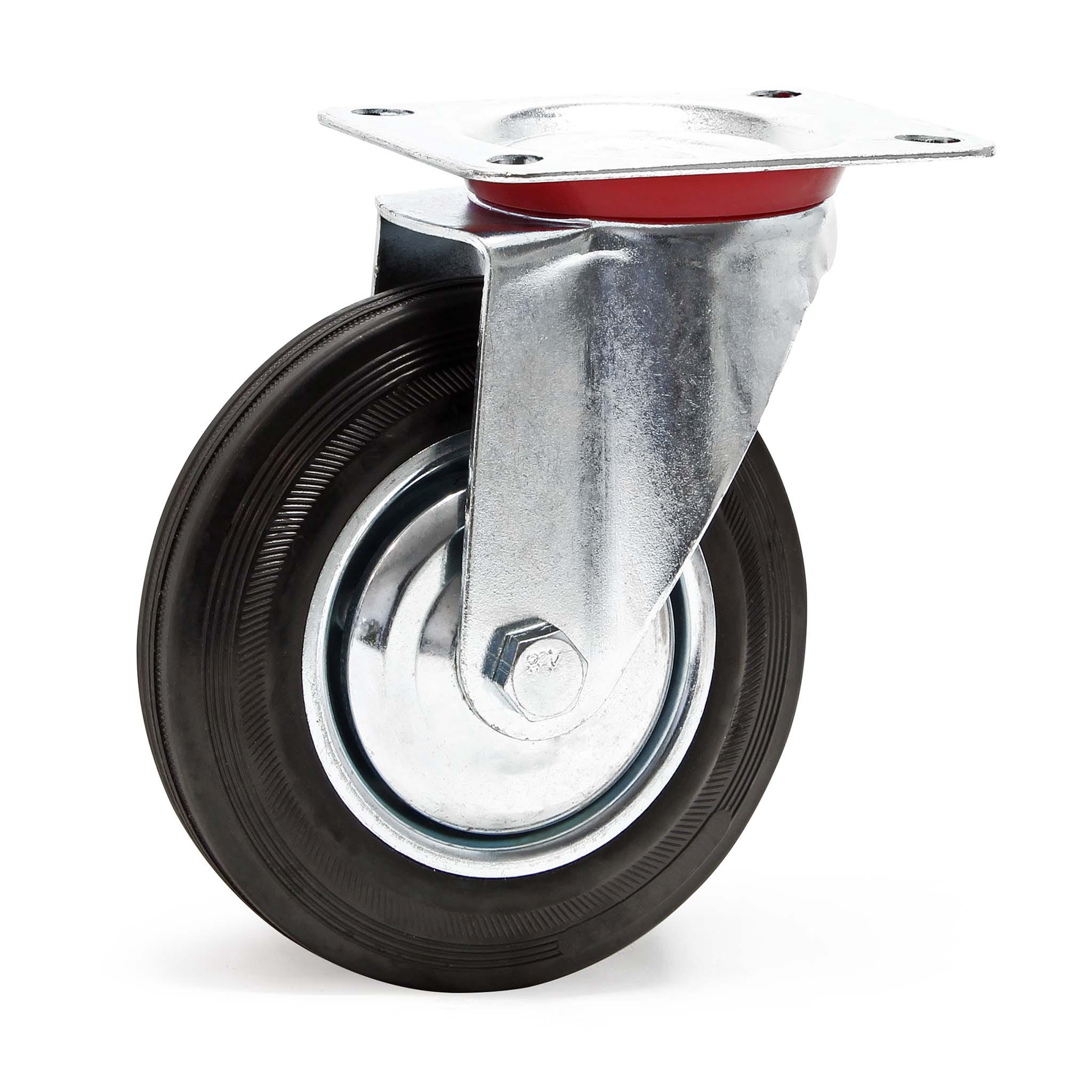 Roulette Pivotante 200 Mm 150 Kg – Caoutchouc Silencieux + Jante Métal Wiltec