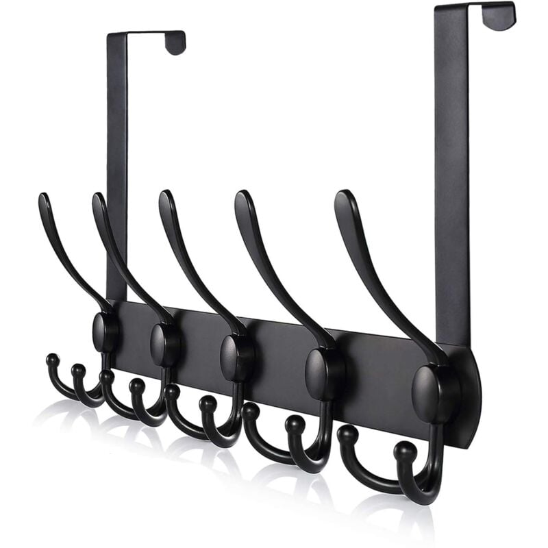 Patère De Porte Noire – 6 Crochets Robustes, Sans Percer, Pour Chambre, Salle De Bain, Accroche