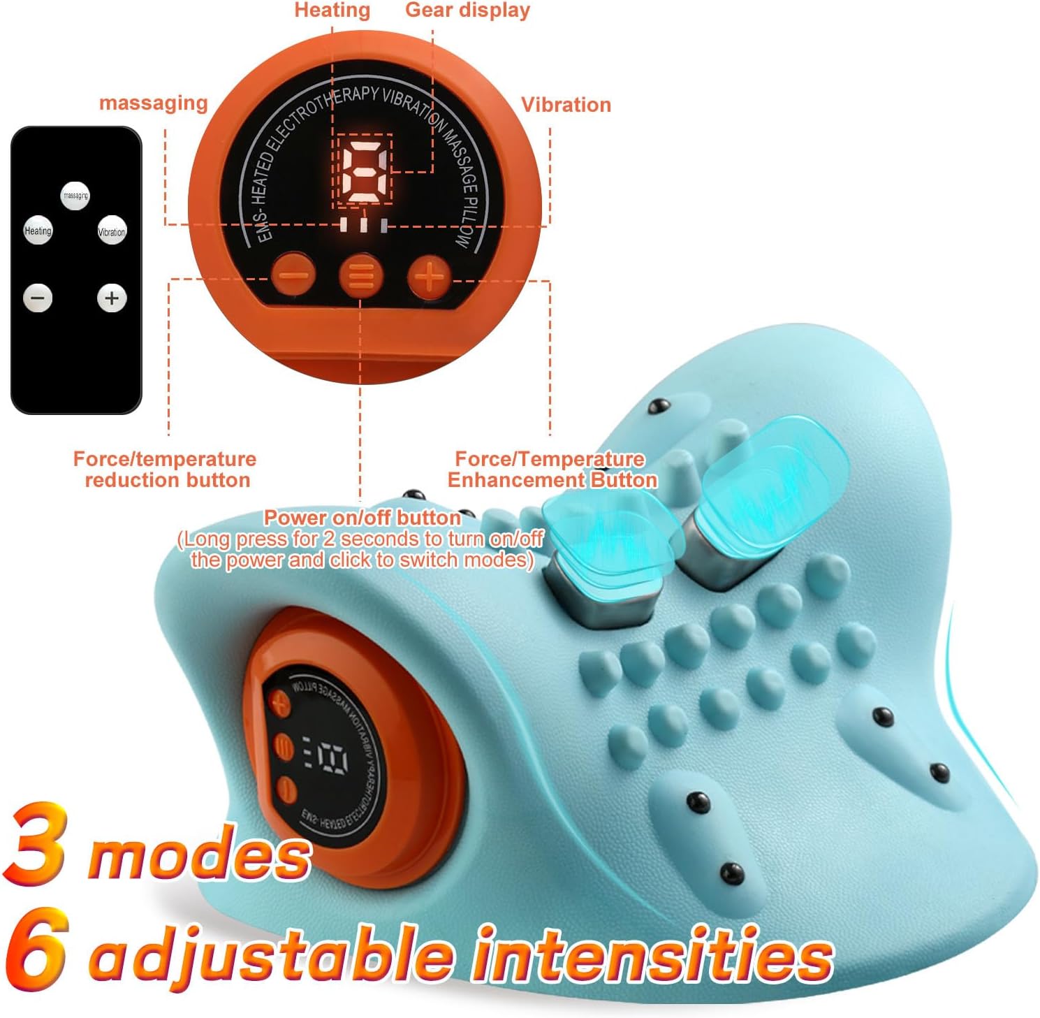 Masseur Cervical Sans Fil - Appareil de Massage Cervicales et Cou avec Chauffage - 6 Vitesses Ajustables & 3 Modes pour Relaxation et Soulagement - 3