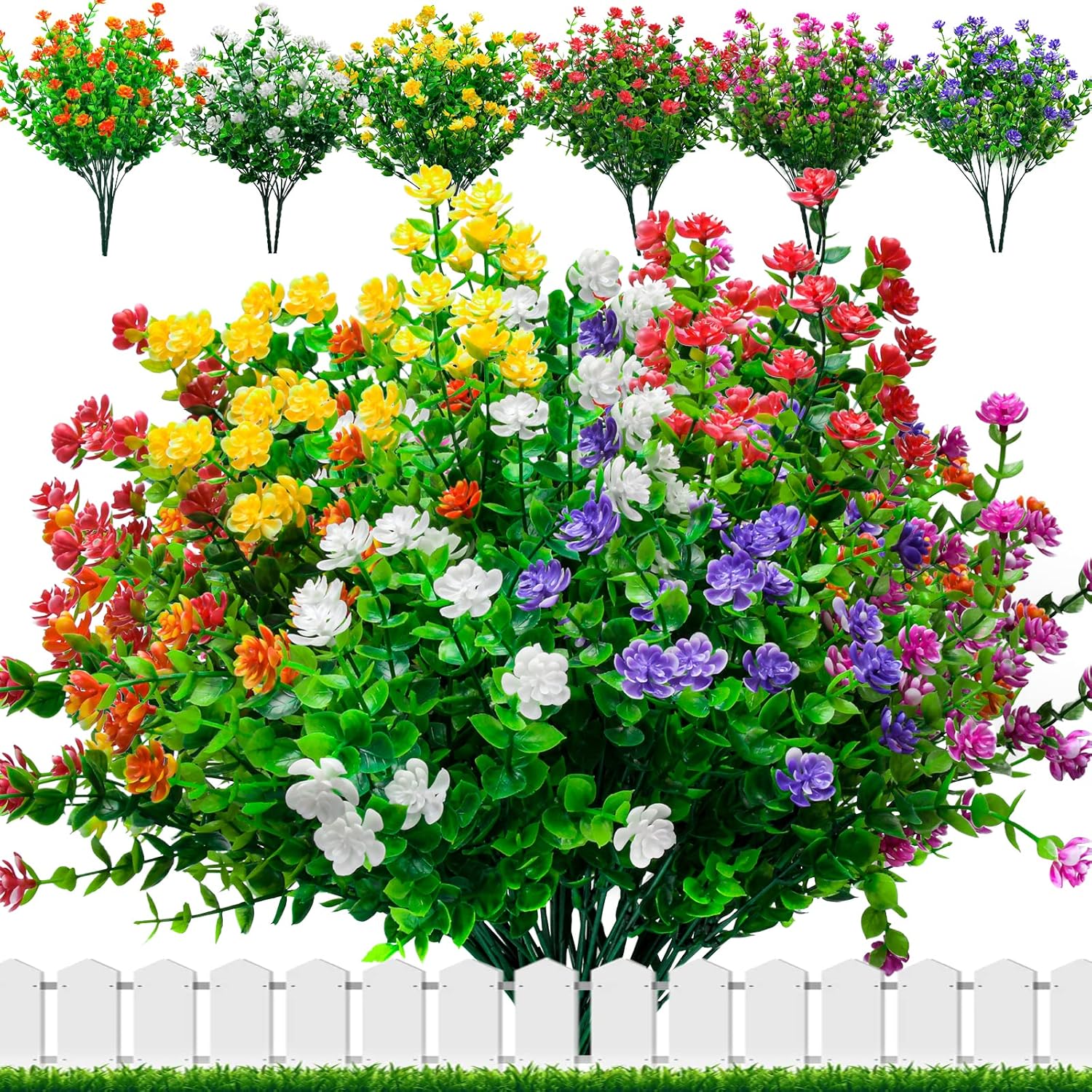 12 bouquet di fiori artificiali per uso esterno, fiori finti, piante decorative, verde in plastica resistente ai raggi UV, arbusti e piante artificial | Leroy Merlin