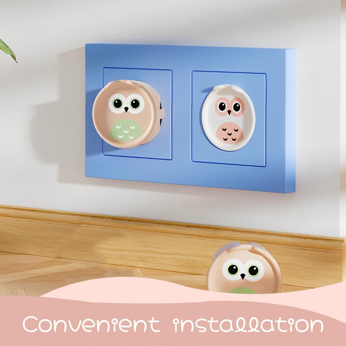 Ensemble de 4 protections de prise de courant pour bébé - Protections de prise de courant en silicone motif hibou - Sécurité enfant (blanc et abricot) - 2