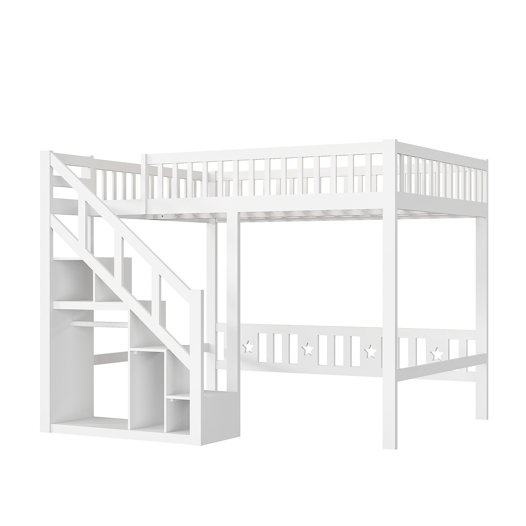 Lit mezzanine 90x200cm - lit enfant avec escalier avec meuble de rangement - en bois massif - clôture haut - blanc - 5