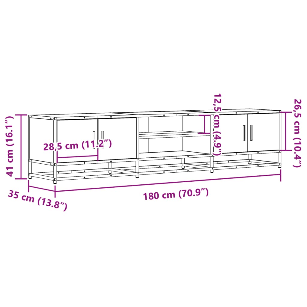 Meuble TV sonoma gris 180x35x41 cm bois d'ingénierie - 9
