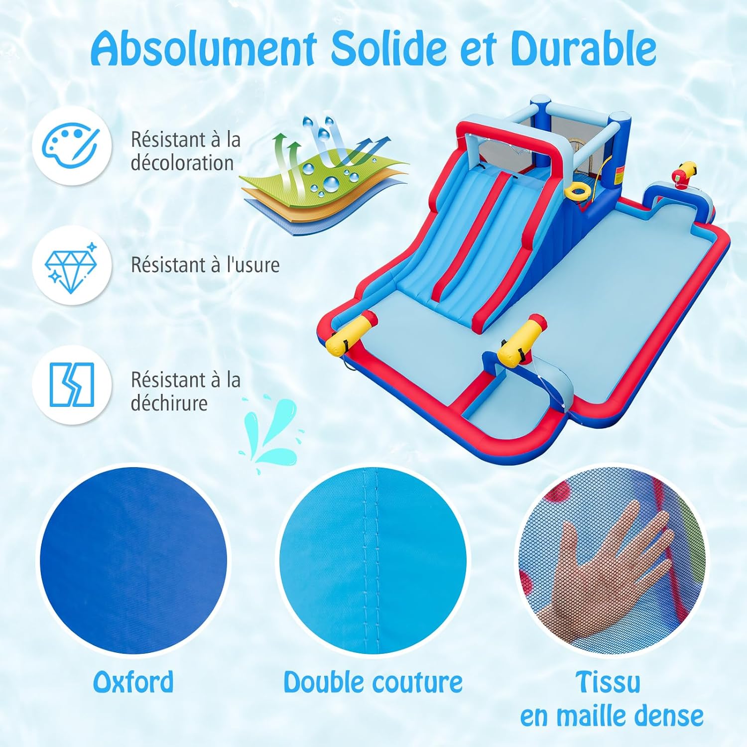 Estrutura insuflável 9 em 1 com escorregas aquáticos duplos e piscina, parque infantil insuflável com zona de saltos e 3 canhões de água, capa - 4
