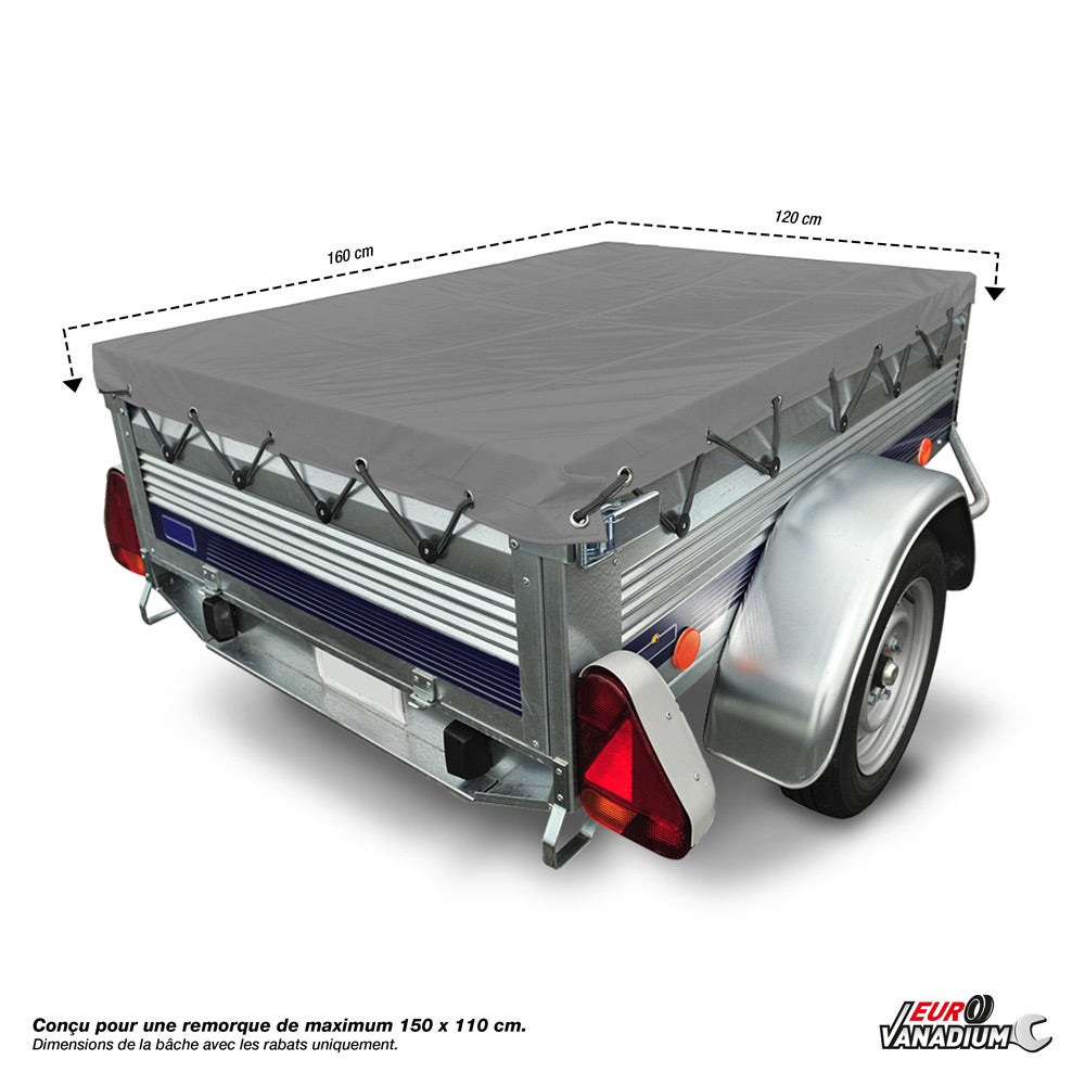 Bâche de protection pour remorque en PVC - 160x120 cm - 450 g/m² - Traitement anti-UV - Gris foncé - 160 x 120 - Gris - 6