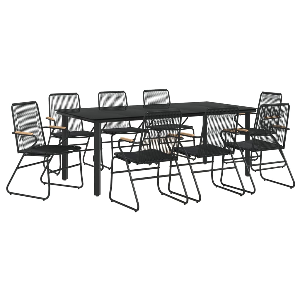 The Living Store - Ensemble à manger de jardin 9 pcs noir rotin PVC - 3