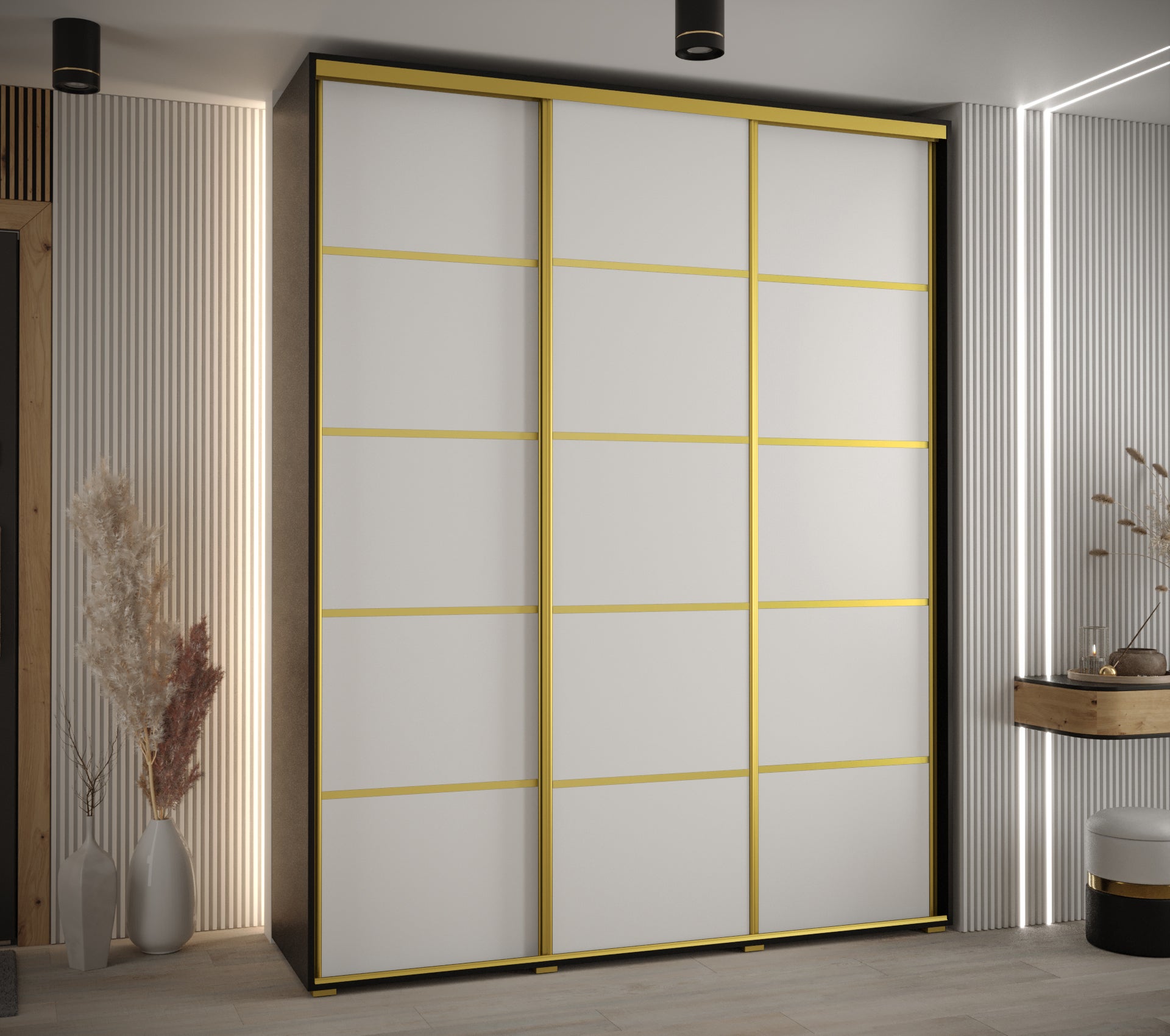 Szafa przesuwna wysoka Davos 4 200 x 60 x 235,2 cm czarny + biały + u. złoty - Abiks Meble - 2