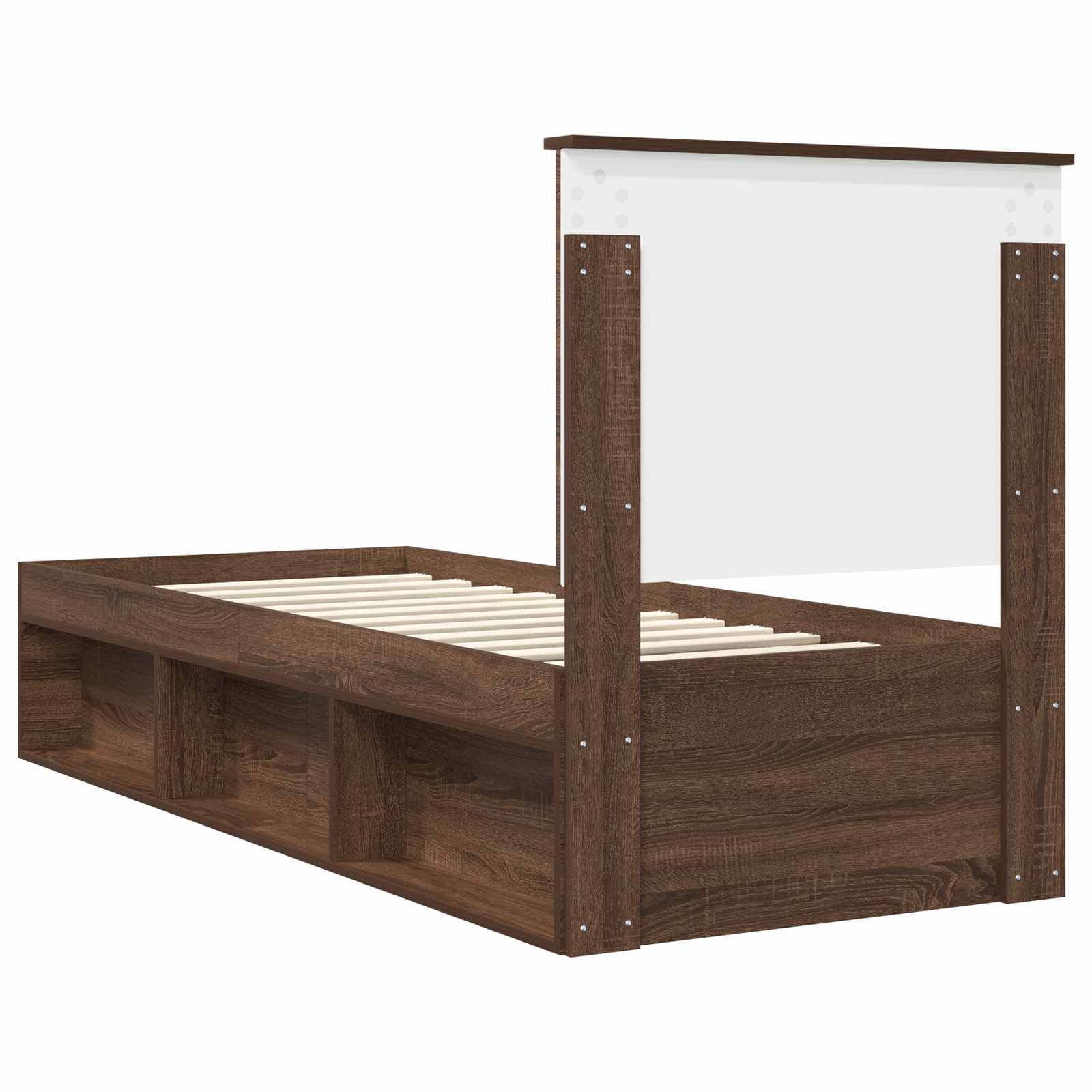 Cadre de lit chêne brun en bois de pin massif, pour la chambre, 75 × 190 cm - 9