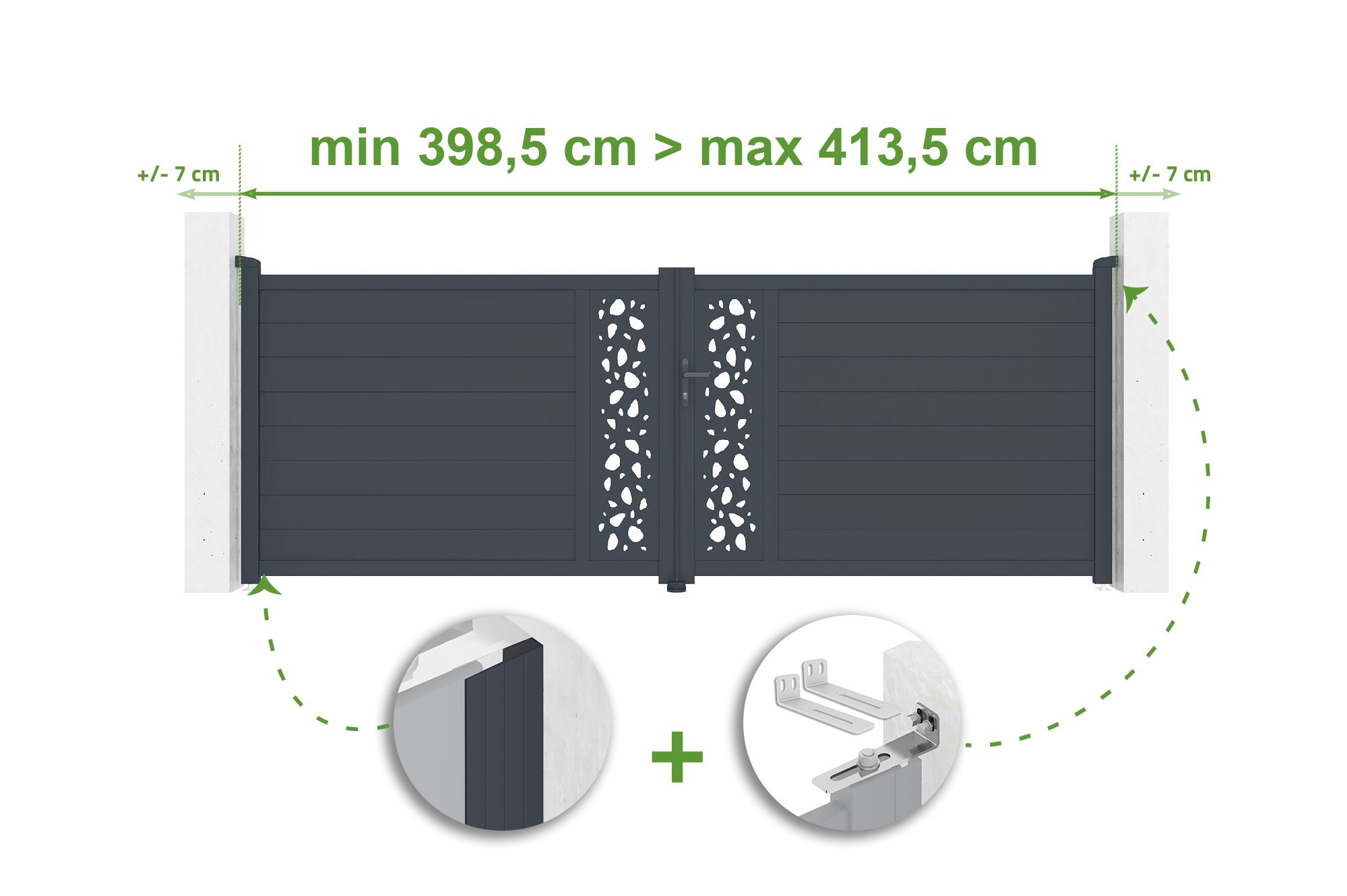 Brama skrzydłowa regulowana szerokość 4m SUNNY H.140cm szare aluminium