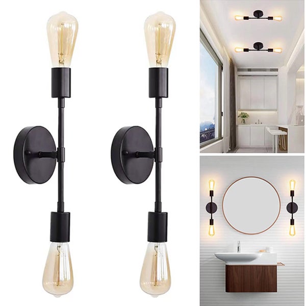 2 czarne lampy łazienkowe E27, kinkiety łazienkowe, oświetlenie łazienkowe 110v-240v (żarówki nie są dołączone)