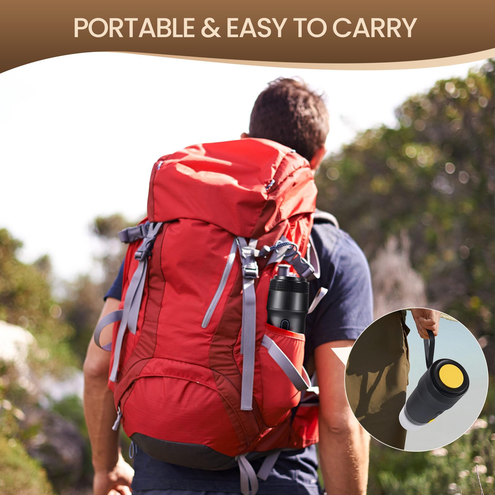 Molinillo de café manual portátil en miniatura, cafetera eléctrica de 20 bares, 3 en 1 para espresso, prensa francesa y Aeropress. - 7