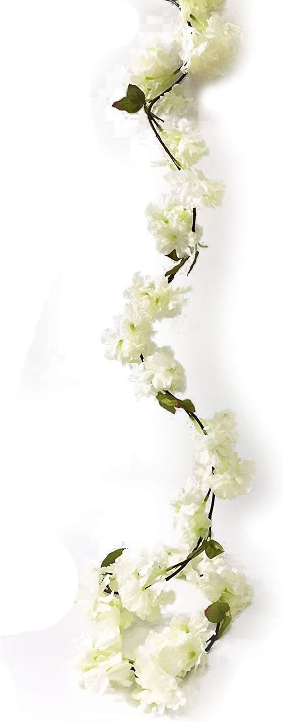 Sztuczny kwiat wiśni pnącze wiszące rośliny Fałszywa girlanda Sakura fałszywy wieniec z orientalnej wiśni sztuczny kwiat 1,8 m biały