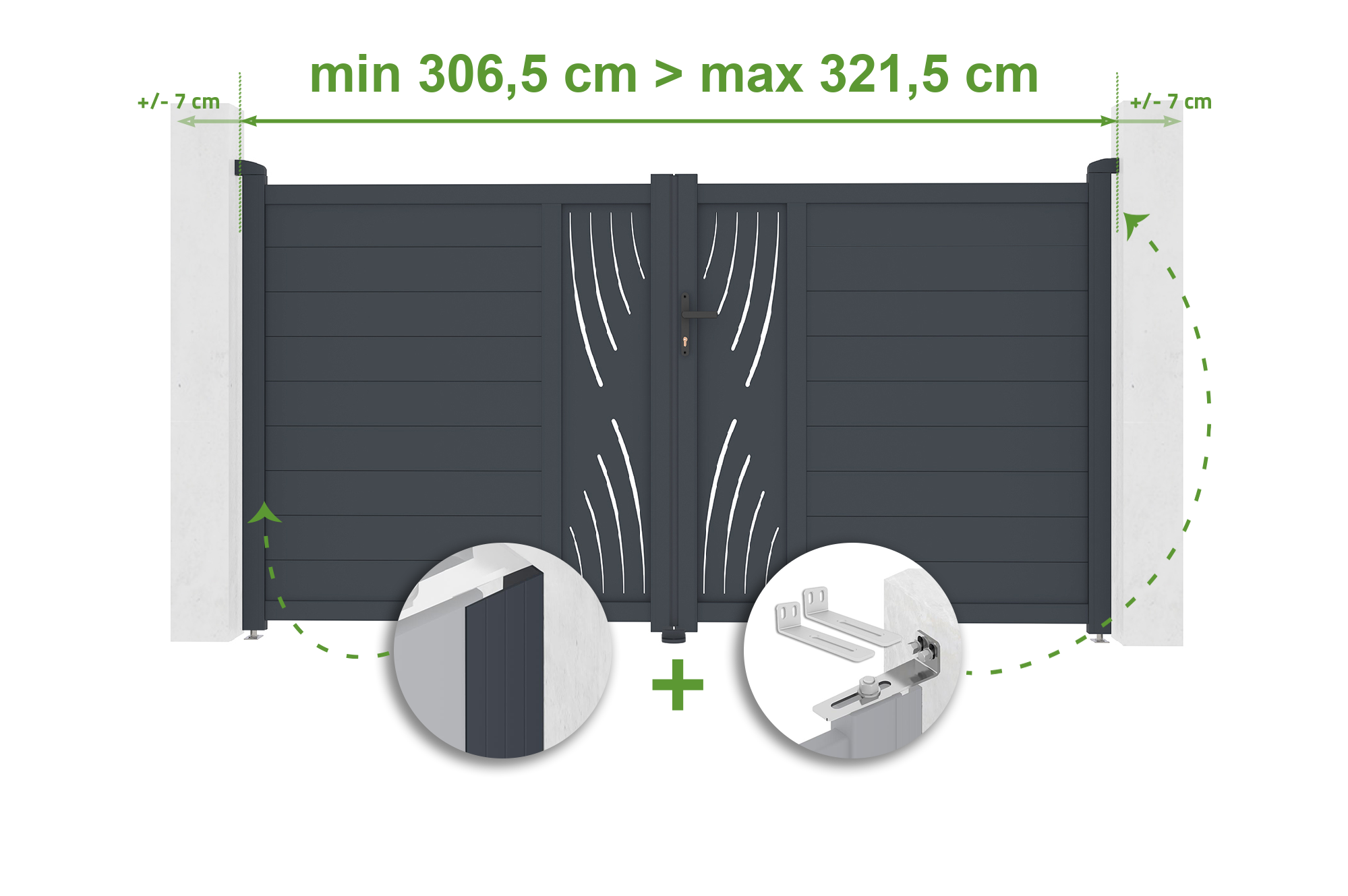 Brama skrzydłowa regulowana szerokość 3m VELETA H.160cm szara aluminiowa