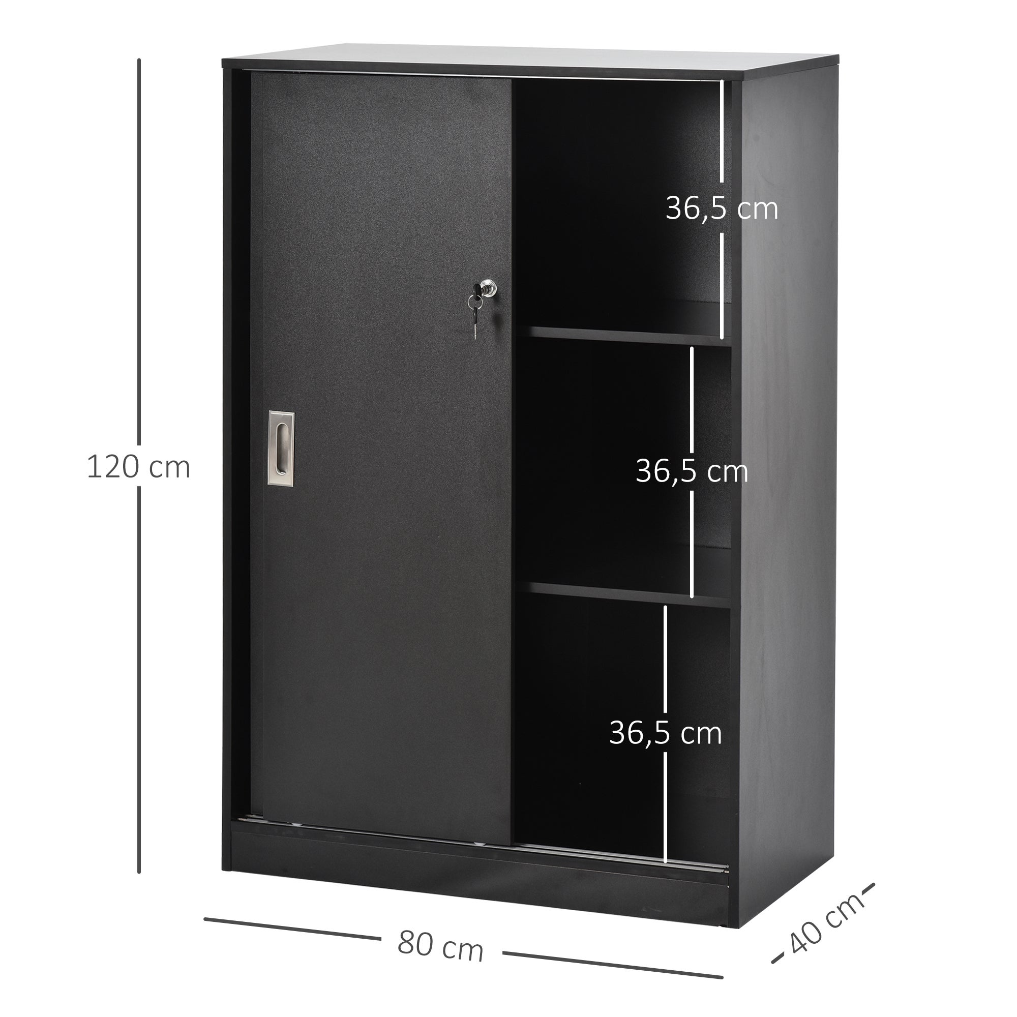 Armoire de bureau aggloméré 2 portes coulissantes HOMCOM noir - 3