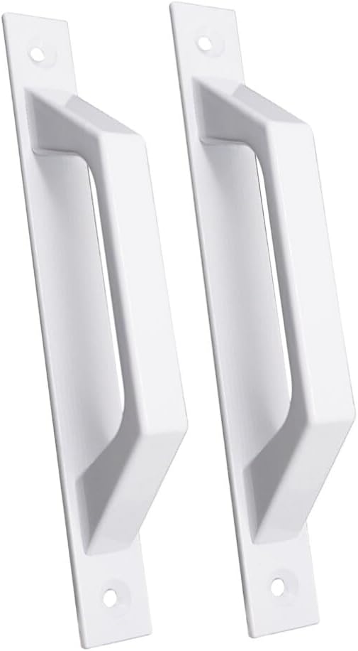 Zestaw dwóch eleganckich aluminiowych klamek do drzwi tarasowych i bram, kolor biały