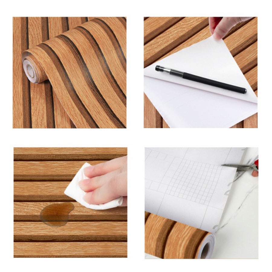 Papel de parede listrado com efeito madeira 3D, autoadesivo, em PVC ...